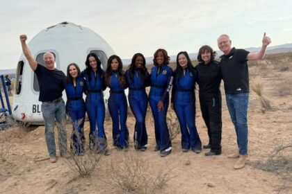 all-female-crew,-including-singer-katy-perry,-blast-off-on-blue-origin-rocket