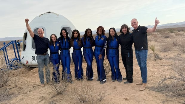 all-female-crew,-including-singer-katy-perry,-blast-off-on-blue-origin-rocket