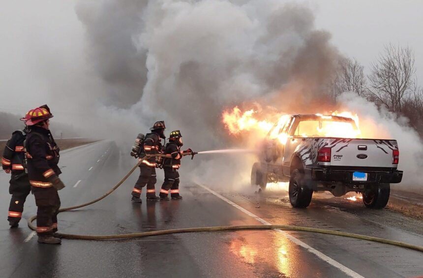 in-photo:-firefighters-battle-truck-blaze-along-cape-breton-highway