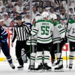 red-hot-mikko-rantanen-records-2nd-hat-trick-in-a-row,-as-stars-beat-jets-in-game-1