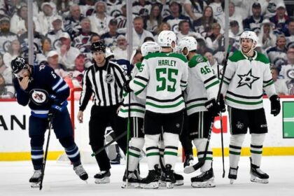 red-hot-mikko-rantanen-records-2nd-hat-trick-in-a-row,-as-stars-beat-jets-in-game-1