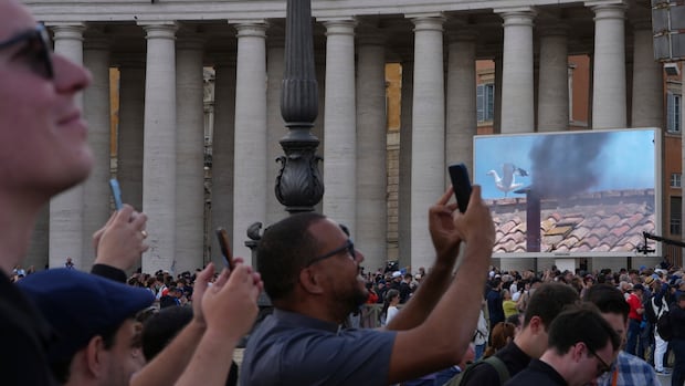 black-smoke-billows-from-sistine-chapel-chimney-for-a-2nd-time,-indicating-no-new-pope-yet