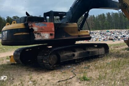 excavator-shot-and-set-on-fire-in-village-of-pinehouse,-sask.