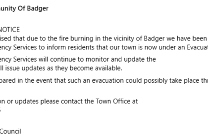 badger-issues-evacuation-alert,-asks-residents-to-be-prepared-to-leave-due-to-forest-fire