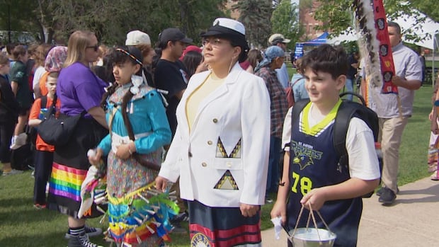 sask.-celebrates-indigenous-peoples-day-with-dancing,-march-and-a-new-logo-design-for-roughriders