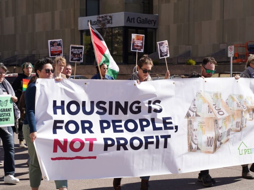 protesters-march-through-charlottetown,-calling-for-action-on-climate,-housing-and-peace