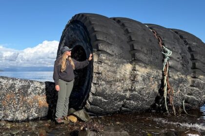 industrial-tires-filled-with-styrofoam-wash-up-on-vancouver-island-beach