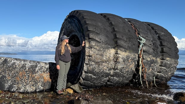 industrial-tires-filled-with-styrofoam-wash-up-on-vancouver-island-beach